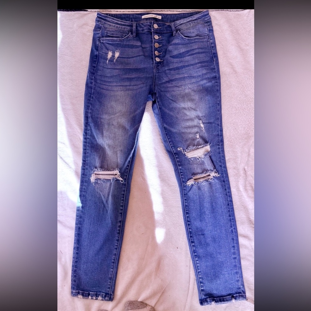 Altar'd State Women's Skinny Jeans - Blue Distressed